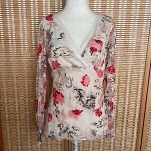 Wrapper Sheer Lace Floral Bell Sleeve Top – Size L